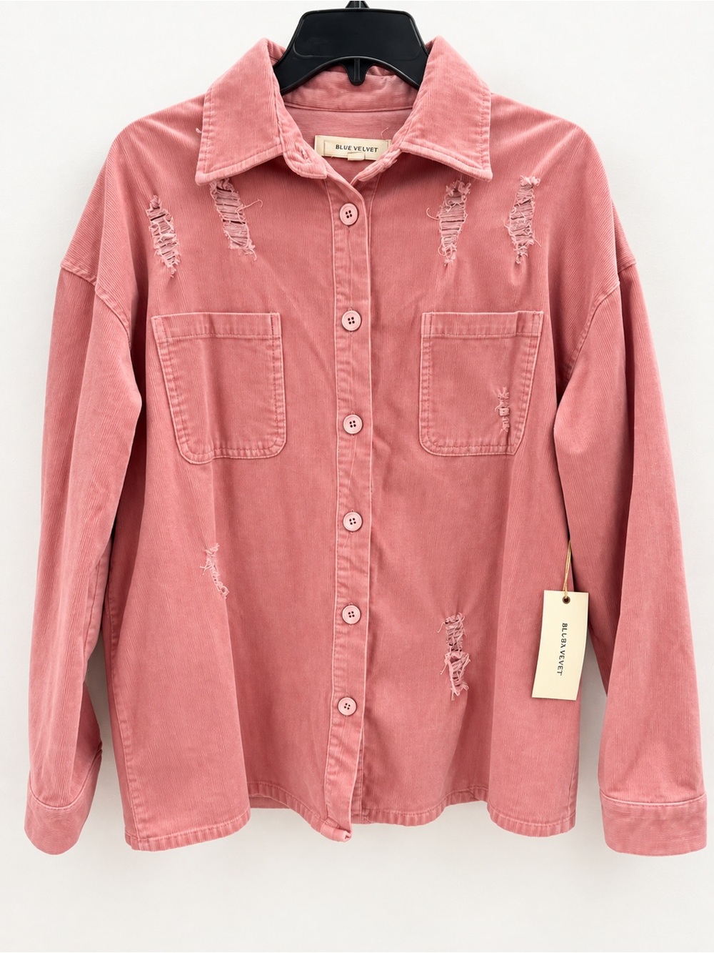 Velvet Dusty Rose Distressed Button-Down Shirt